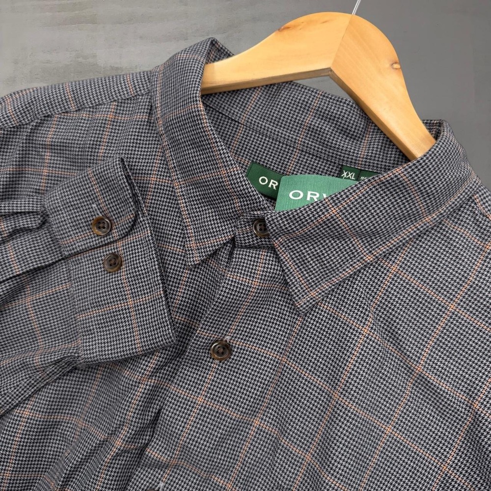 NEW Orvis Button Down Shirt Grey Plaid Houndstooth Tri Blend Wool XXL